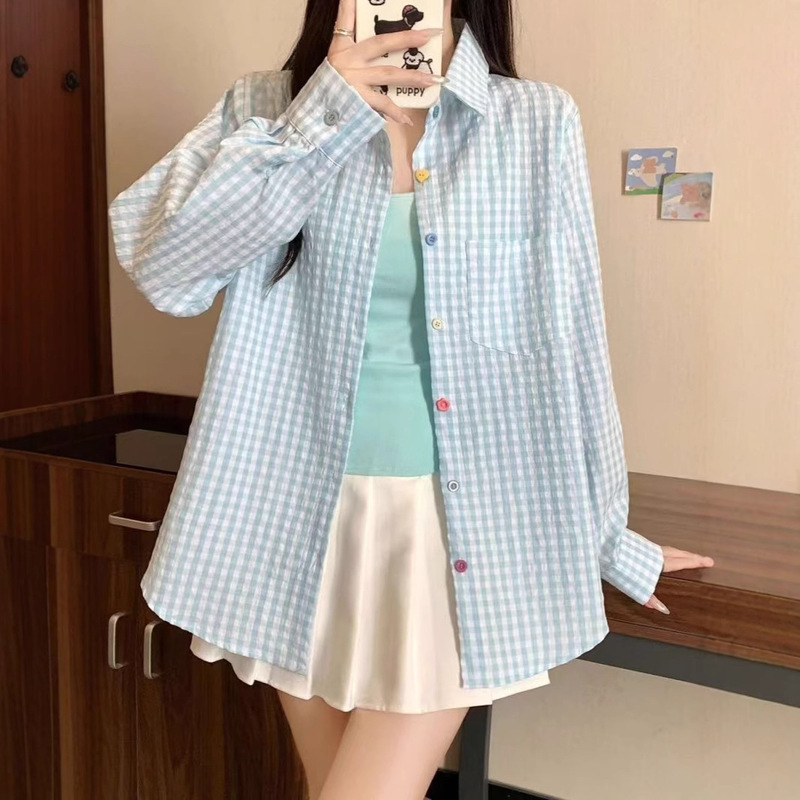 Plus-Size French-Style Long-Sleeve Shirt for Women, Spring and Summer Thin Sun-Protective Shirt, Loose and Slimming Shirt for Plus-Size Women, Trendy