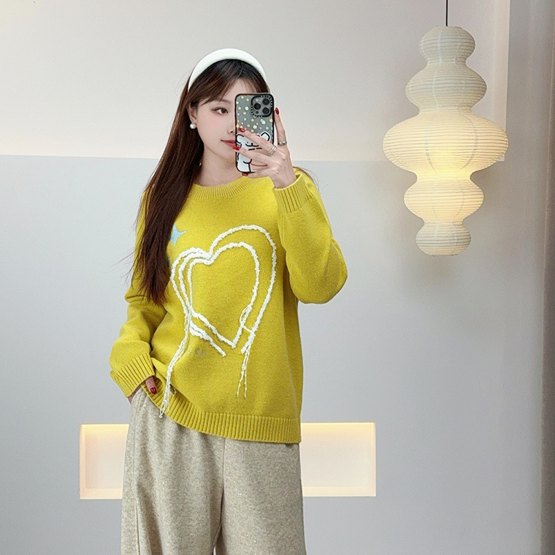 Ziyuan 2025 Winter New Plus-Size Women's Clothing Round-Neck Heart-Pattern Knitted Sweater for Women Autumn and Winter F679 Ziyuan 2025 Winter New Plus-Size Women's Clothing Round-Neck Heart-Pattern Knitted Sweater for Women Autumn and Winter F679