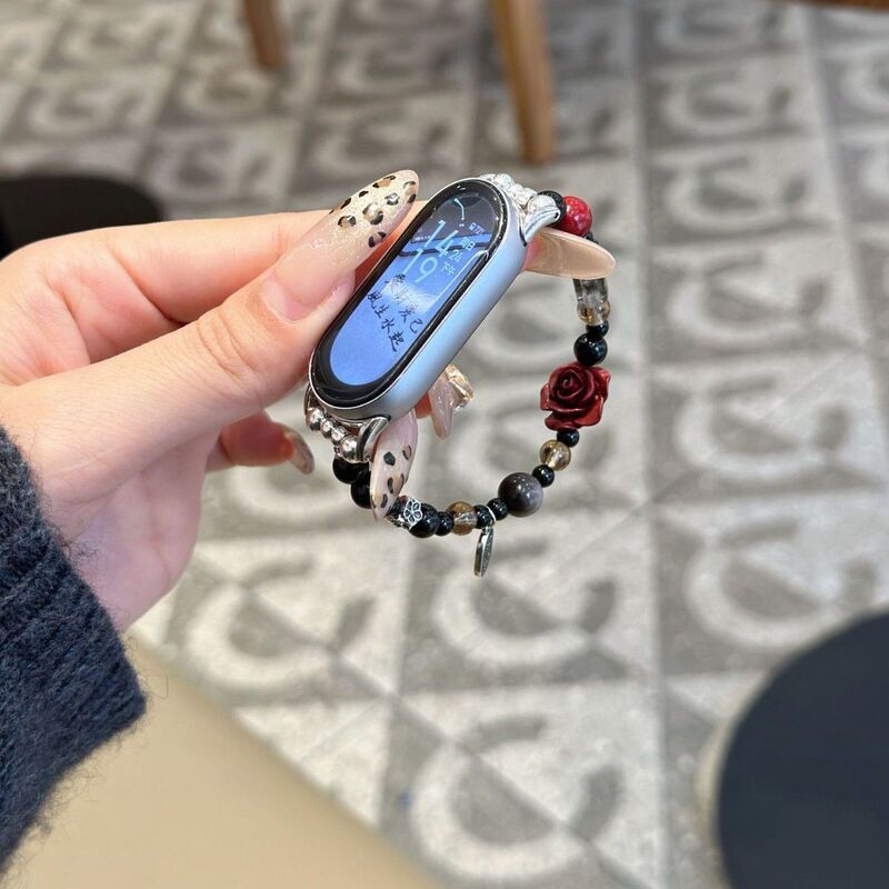 [レッドローズ] Xiaomi Mi Band 9pro/8pro ストラップ Xiaomi Mi Band 9/8 ストラップ ビーズ リストバンドに適しています。|undefined