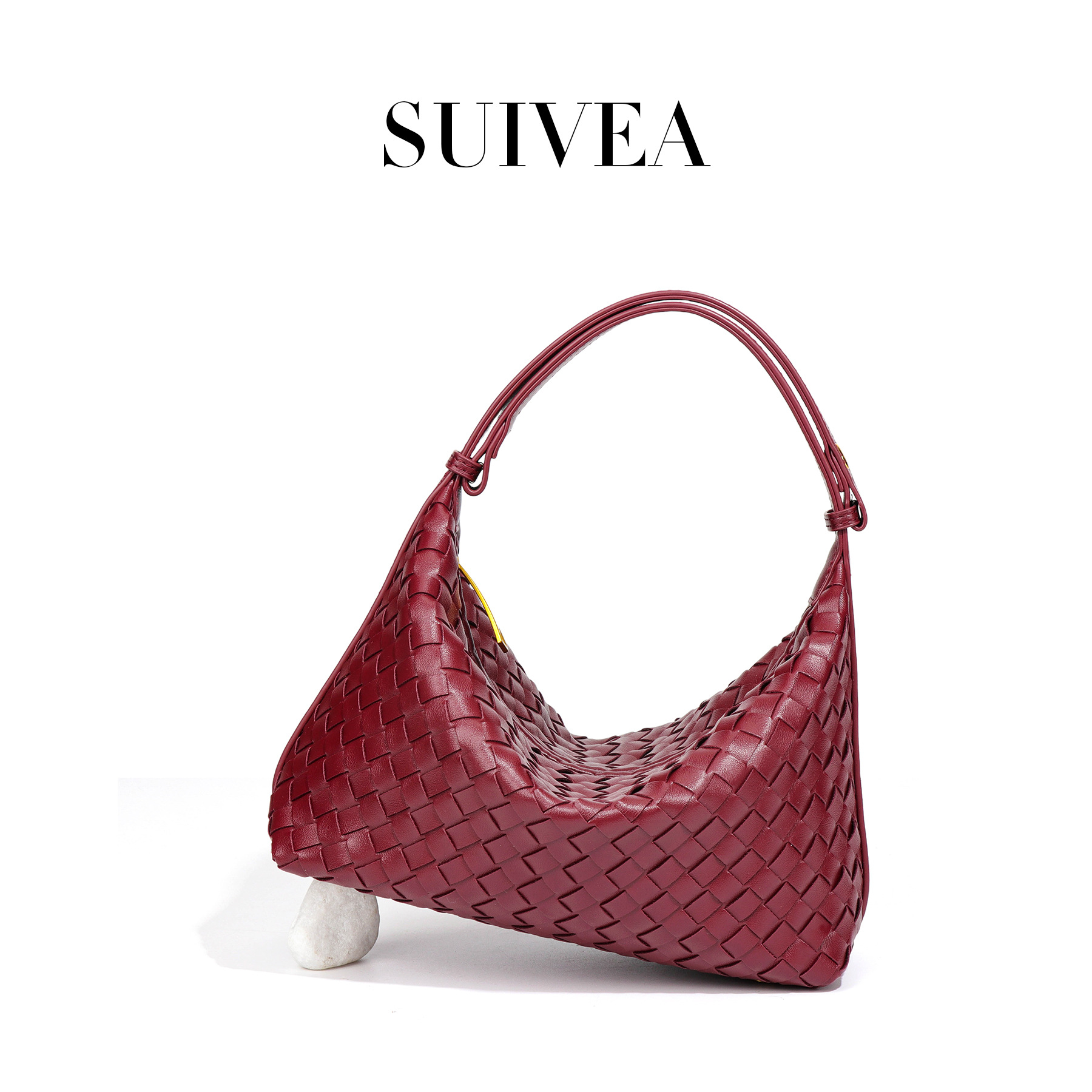 Woven Curved Soft PU Leather Zip Shoulder Bag 32