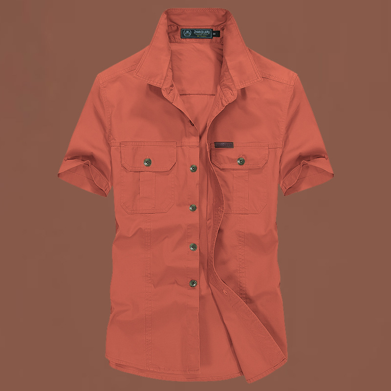 Verano 2024 nueva camisa de hombre de cuello suelto camisa de manga corta de color sólido camisa de hombre de mediana edad camisa casual