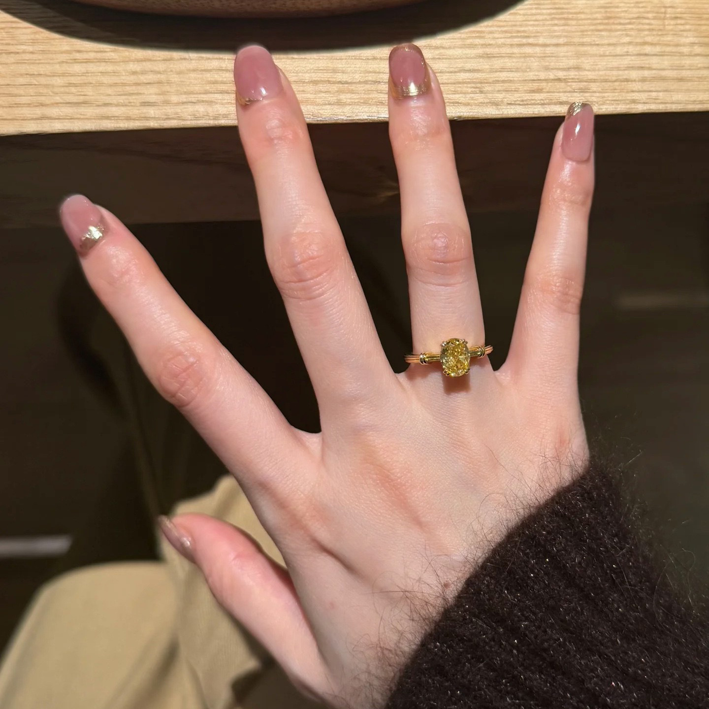 Real Gold Plated Zircon Pigeon Egg Yellow Diamond Ins Versatile Index Finger Ring Light Luxury High-End Feel Jewelry_voghion.com