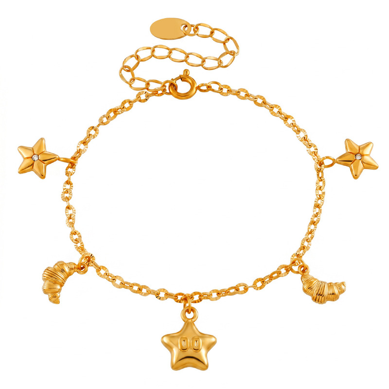 Korean-Style Ins-Style Star Croissant O-Shaped Embossed Titanium Steel Bracelet for Women, Fashionable New High-End Gold-Plated Jewelry Korean-Style Ins-Style Star Croissant O-Shaped Embossed Titanium Steel Bracelet for Women, Fashionable New High-End Gold-Plated Jewelry