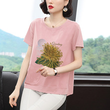 中年妈妈装纯棉短袖t恤女夏季新款圆领刺绣宽松上衣气质休闲小衫
