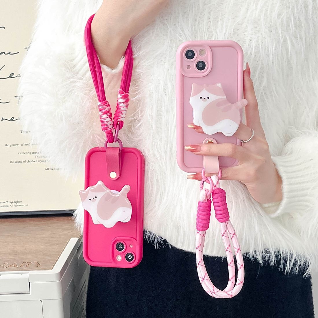 Cartoon cute girl cat stand for iPhone16promax phone case Apple 15/14 soft case 13