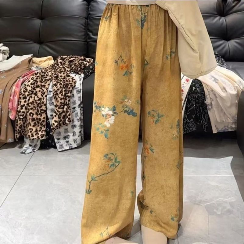 双口袋款棉绸休闲裤女士夏季薄款九分裤加长显瘦阔腿裤大码直筒裤|undefined