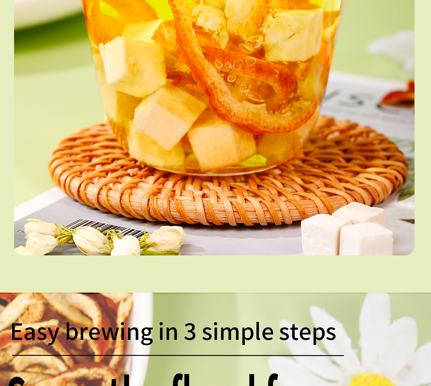 Jasmine Tea with Poria and Tangerine Peel Fu Ling Ju Pi Cha Pyramid Tea Bags 10 Pack 50g Sugar Free preparation