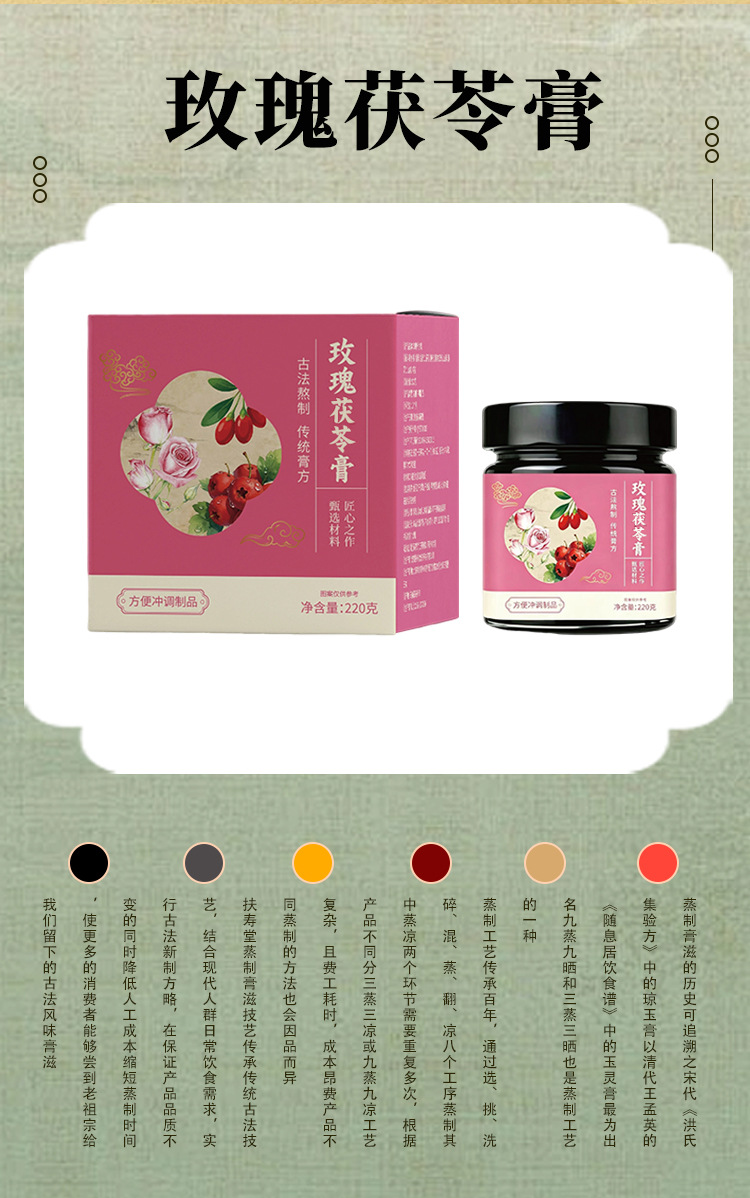 Rose Shu Gan Paste (玫瑰舒甘膏) — Traditional Steamed Herbal Paste with Rose, Chinese Yam, Poria & Goji specifications