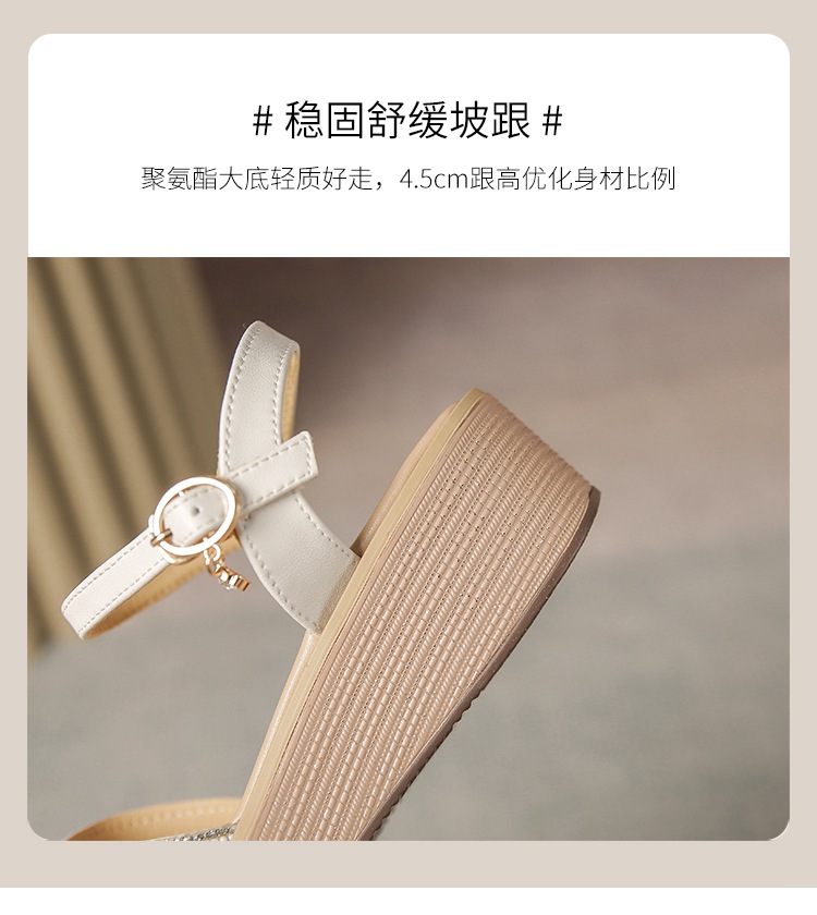 Sandal cao gót nữ đính đá phong cách La Mã, đế xuồng thoải mái — AY161 Trắng be chi tiết 12