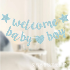 Baby shower横断幕装飾旗五芒星愛青comebaby boyフラッシュピンク花