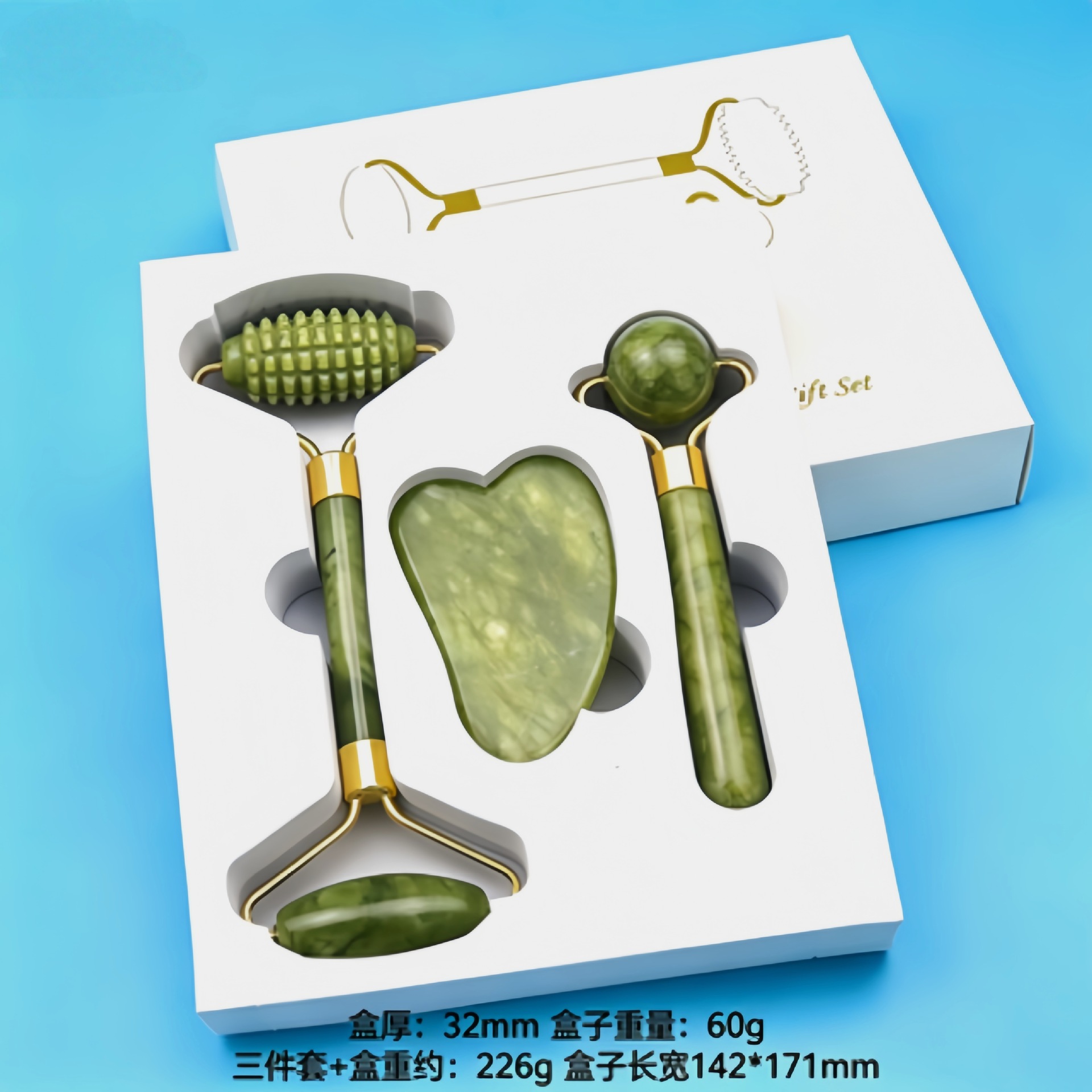 Rodillo Masajeador Facial de Jade de Doble Cabezal Jade Natural manual para masaje facial
