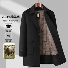 高档新款男士中长款羊毛双面呢子大衣羽绒脱卸内胆中老年加厚风衣