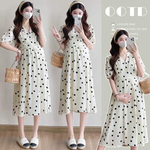 Summer Breastfeeding Clothes Hot Mom's Postpartum V-Neck Breastfeeding Clothes Bubble Sleeve French Breastfeeding dress