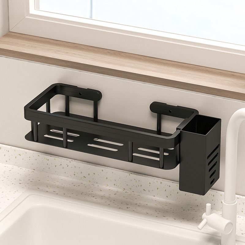 Rack de almacenamiento de esponja sin perforación para fregadero multifuncional tipo pared palillos tubo marco de toallitas marco de drenaje sin perforación para baño