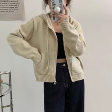 气质休闲连帽厚开衫外套2024秋冬季新款韩版淑女风显瘦毛衣针织衫