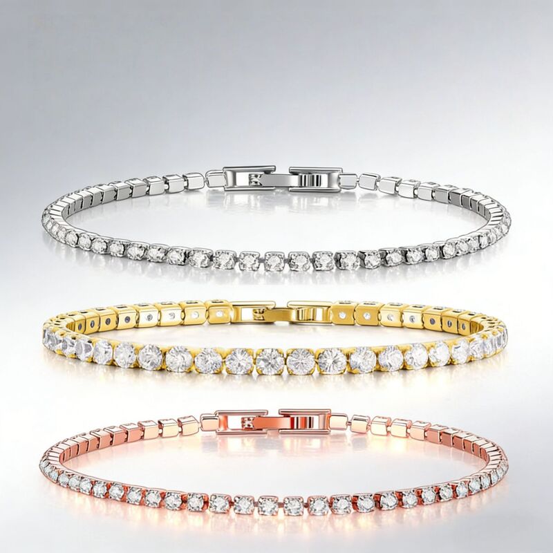 European and American Style Light Luxury 2mm Tennis Bracelet for Women, Zircon Single Row Full Diamond Commuter Bracelet, Tiktok Live Streaming Hot Item Full Diamond