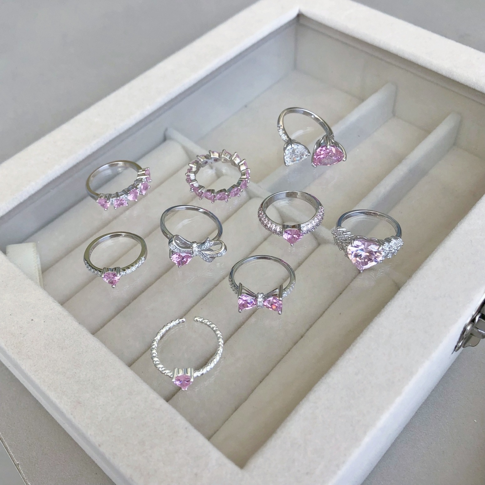 5g Weight Zircon Inlay Material Rings Classification 6, 7, 9 Ring Size 1 Piece Quantity Holiday, Daily Occasion 925 Sterling Silver Material Heart Shape, Bow Knot Pattern Women's Gender Plating, Inlay Design Sweet, Shiny Style 925 Sterling Silver Zircon Heart Shape Bow Knot Rings 6
