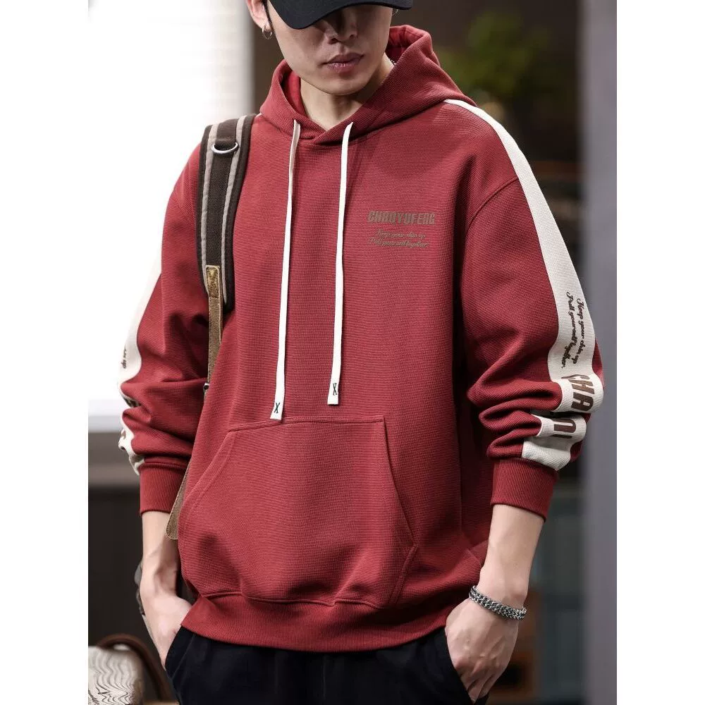 Американский модный брендовый свитшот, мужской весенне-осенний свободный спортивный стиль большого размера, контрастный цвет, тяжелая толстовка с капюшоном, мужские топы