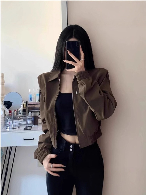 美式辣妹气质棕色皮衣外套女装2025秋季新款宽松休闲百搭夹克上衣|undefined