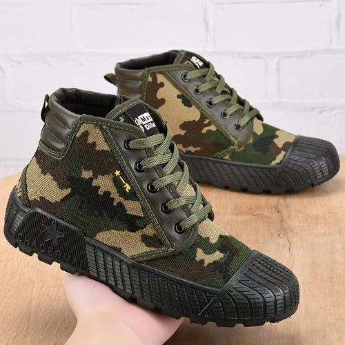 New casual anti-slip breathable construction site work safety shoes, high-top and low-top outdoor liberation canvas shoes, wear-resistant.