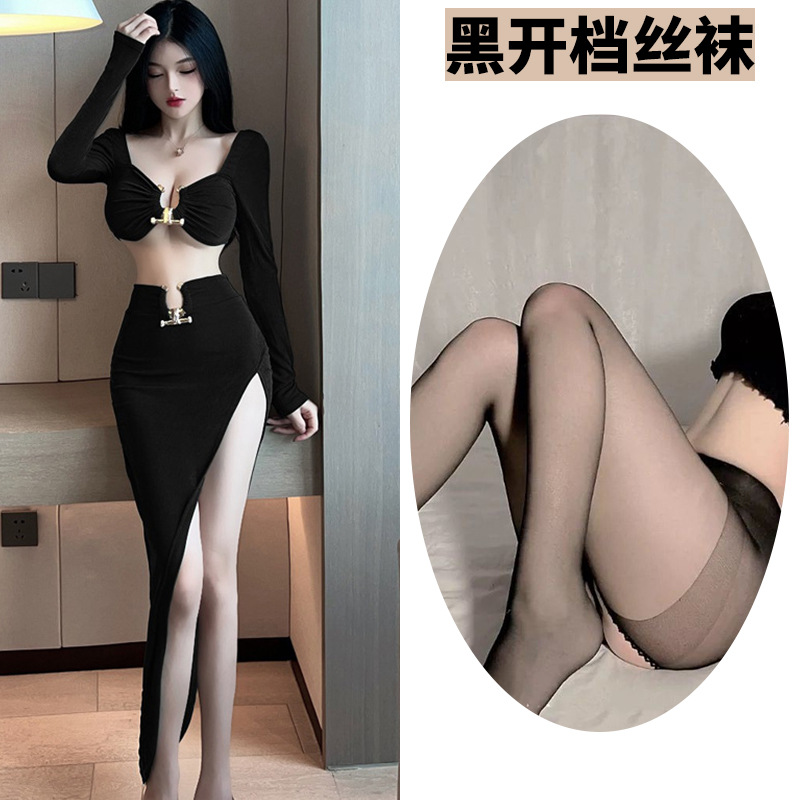 블랙 + 블랙 오픈 양말