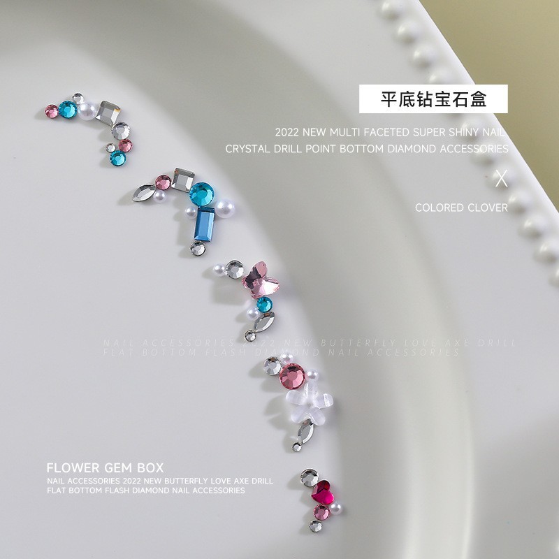 Popular Mocha accesorios de uñas desgaste de diamante paquete de material de uñas Super Flash Hada tesoro caja de accesorios de uñas diamante al por mayor