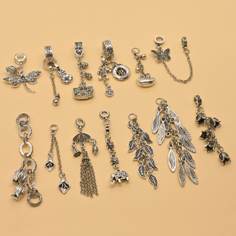 チベットシルバーリボンタッセルペンダントアクセサリー diy クリスタルブレスレットネックレスひょうたんランタンアクセサリー|undefined