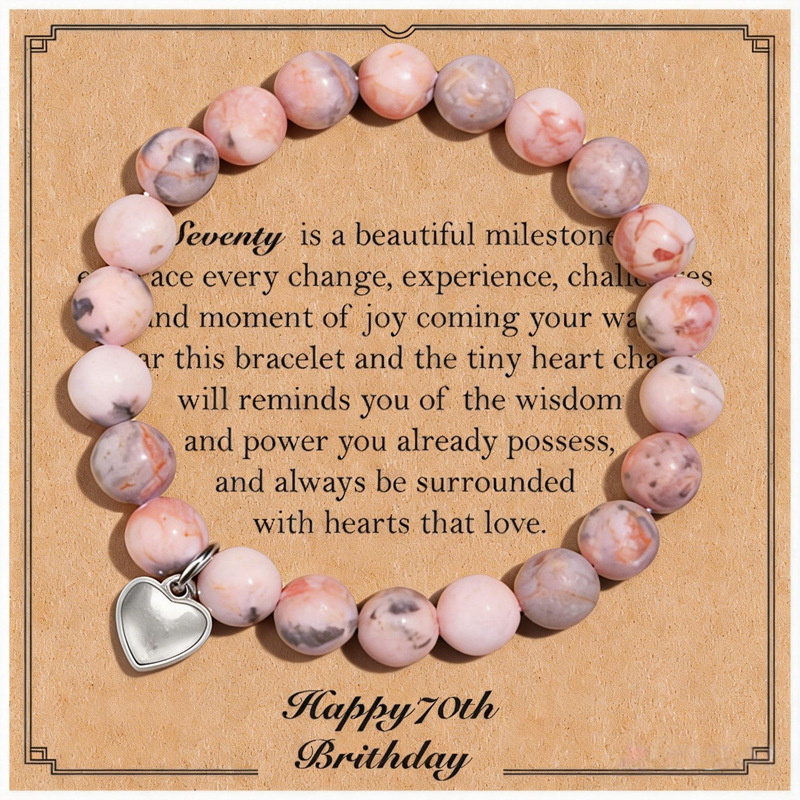 European and American Fashion Pink Zebra Heart Pendant Bracelet Hand-Beaded Kidsren's Parents and Husband Birthday Gift Card