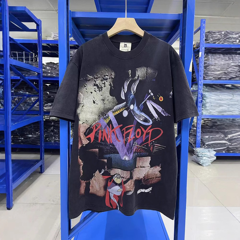 Pink Floyd Pink Floyd Short Shirt American Full-Print Distressed Short-Sleeved T-Shirt for Men and Women Trendy