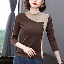 德绒打底衫女内搭上衣秋冬新款拼接领女士磨毛双面绒T恤小衫显瘦