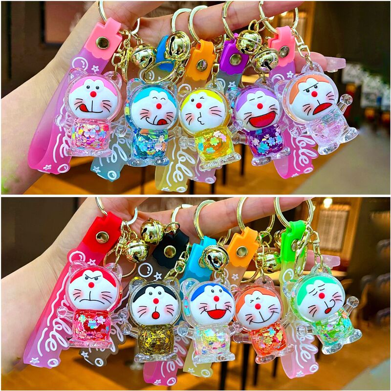 New Cartoon Doraemon Keychain Cute Doraemon Liquid Sand Bag Pendant Car Keychain Wholesale