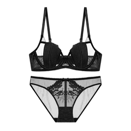 French Sexy Hollow Lace Bra Set Soft Wire Thin Breathable Underwear for Big Breasts and Smaller Women