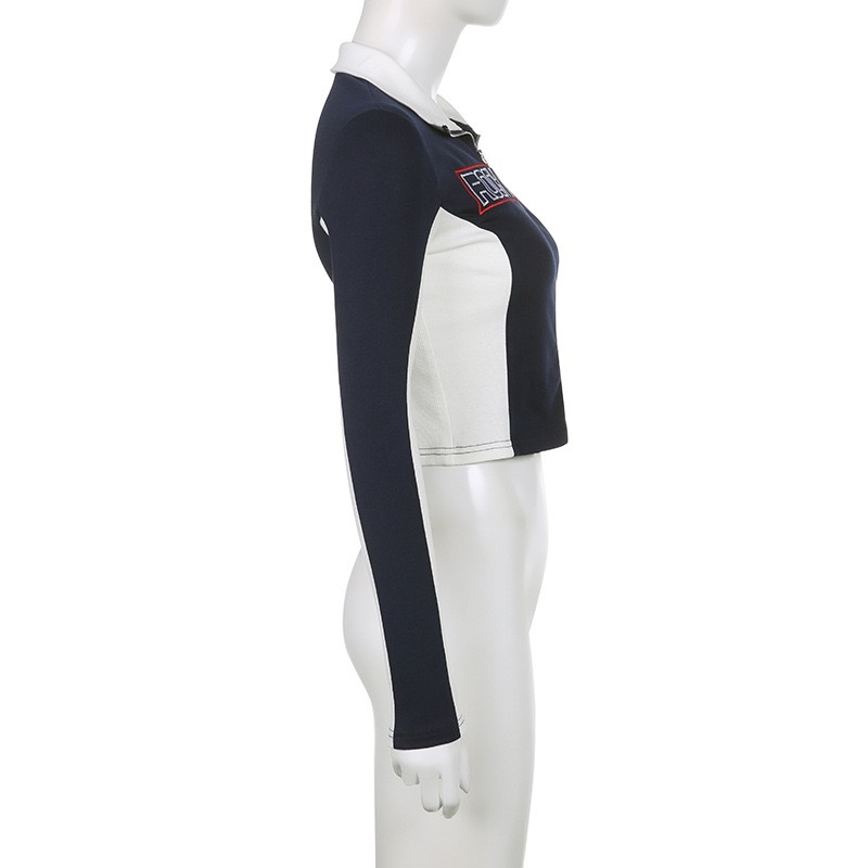 Damjacka slim fit med boktryck street style blå vit_voghion.com