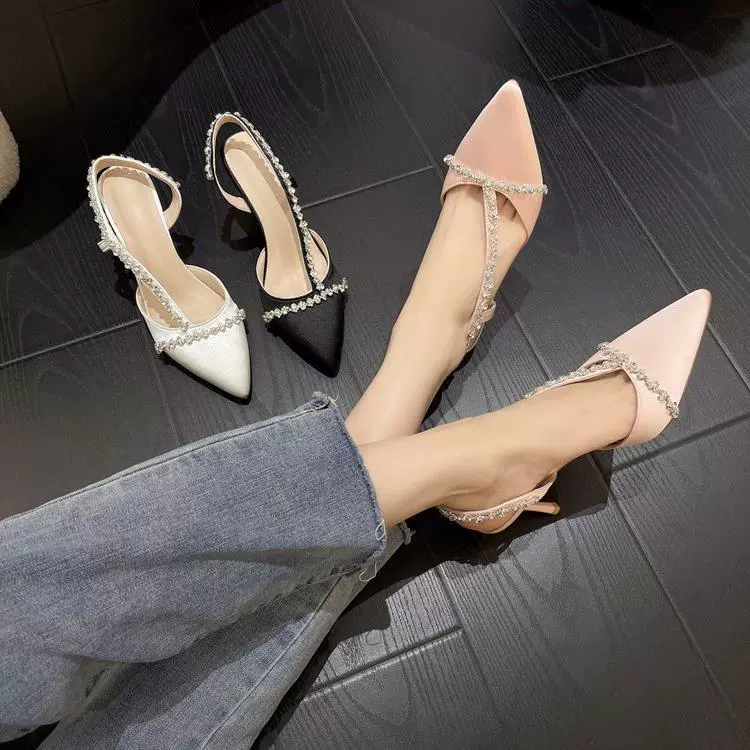 Темперамент французские туфли на каблуках светская львица остроконечная мода одиночные туфли фея белые туфли на высоком каблуке с тонкими каблуками и стразами