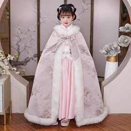 女童汉服披风秋冬季儿童古装唐装外出古风连帽斗篷保暖外套中国风
