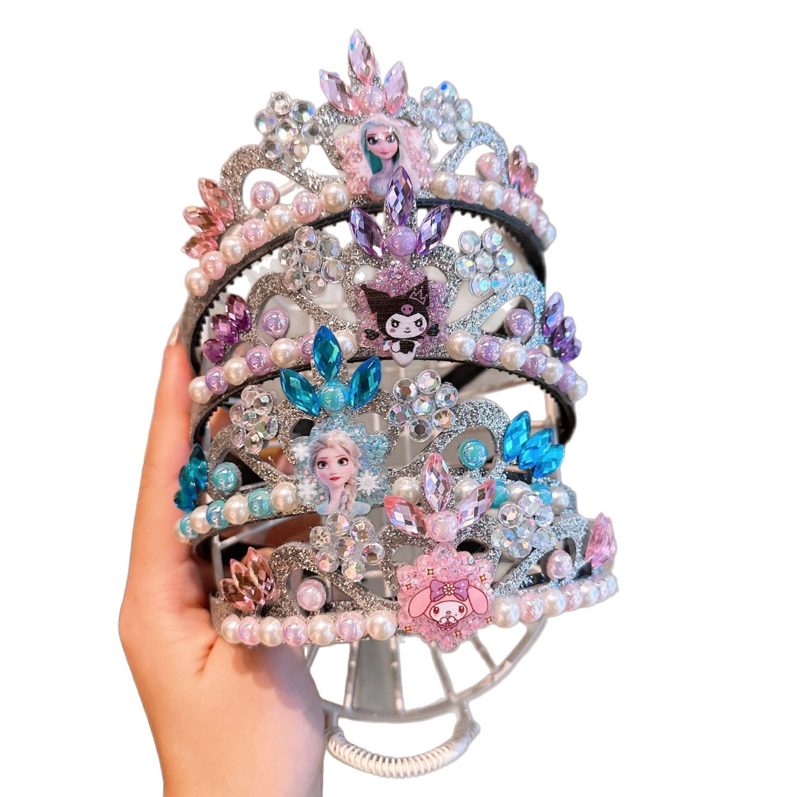 2025 nuevos niños princesa de nieve correa de pelo correa de perforación azul hanfu niña espectáculo correa de cabeza de corona de dibujos animados