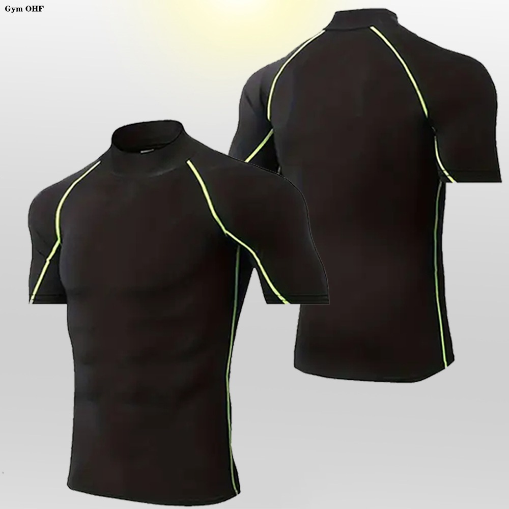 PRO nuevo cuello alto de manga corta color sólido transfronterizo explosivo hombre camiseta deportiva al aire libre chaqueta de entrenamiento