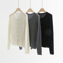 气质优雅手工钉珠领钻扣精致小麻花精纺羊毛针织衫开衫外套17074