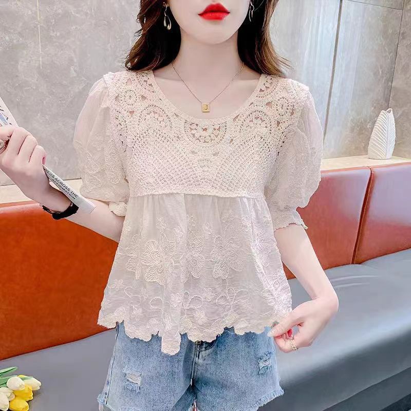 Summer fashionable shirt with a round collar