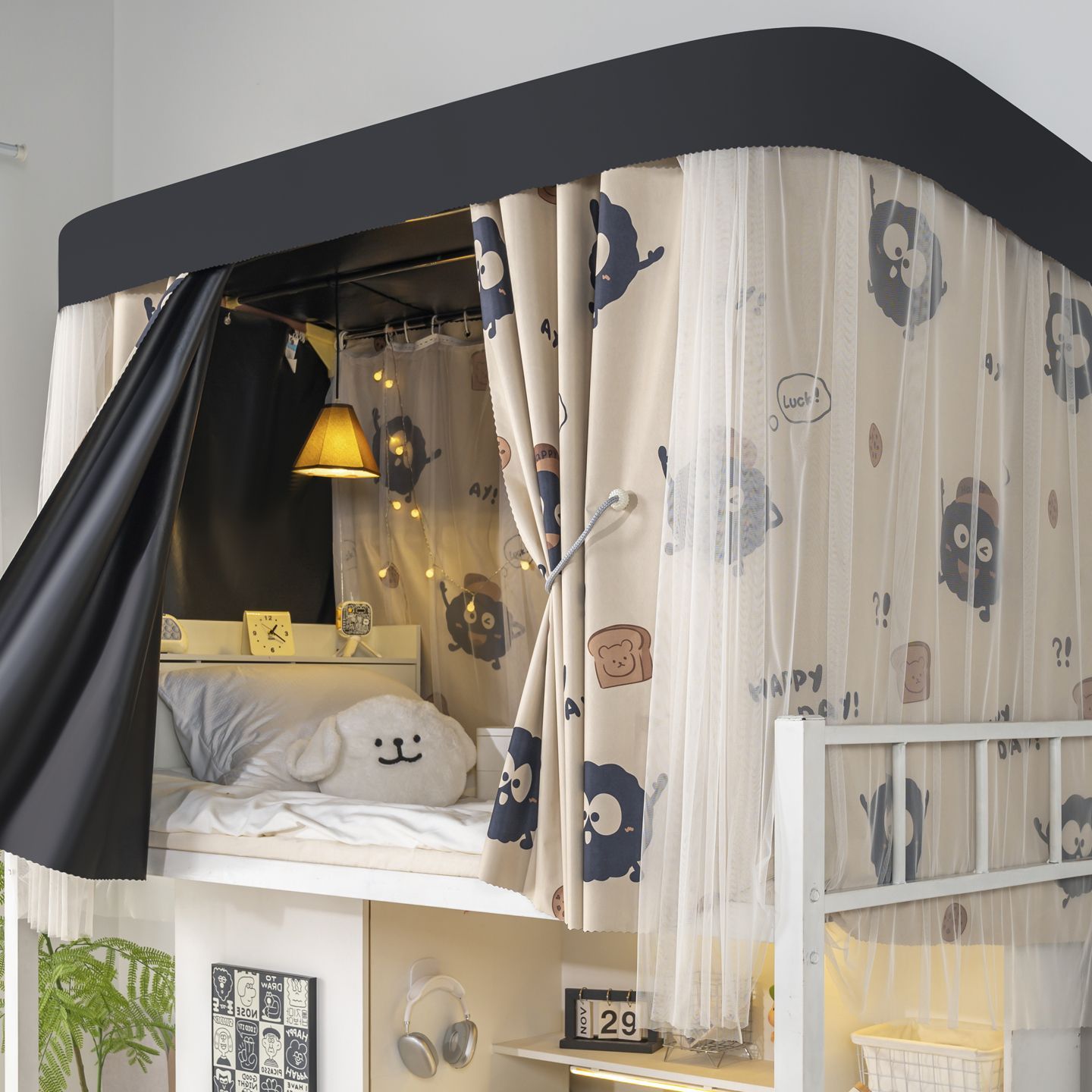 Cortina de cama de órbita de tipo u para dormitorio de estudiantes universitarios cortina de sombra fuerte cortina de doble carril deslizante cortina de cama de cama soporte de cinta de sombra