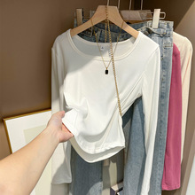 4519#实拍双面德绒打底衫女内搭秋冬季加绒加厚上衣长袖T恤鱼骨线