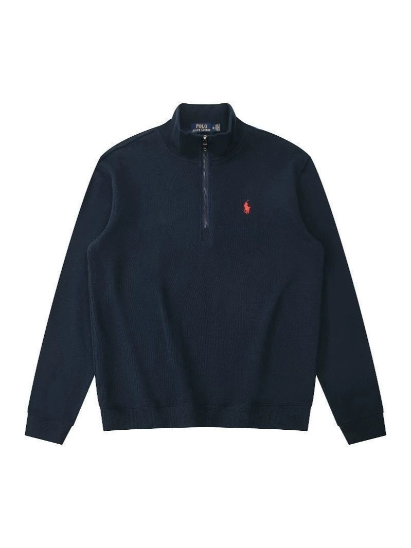 New cross-border ribbed composite stand-up collar half-zip sweatshirt with solid color embroidery, large size European men's clothing