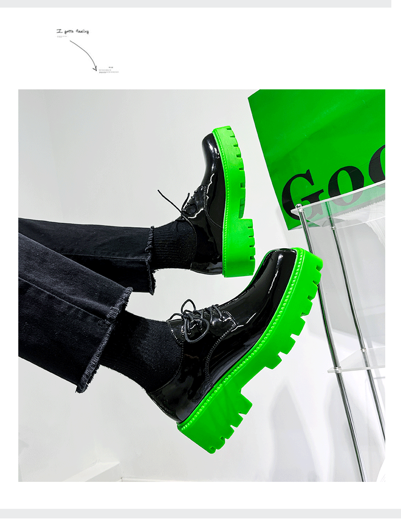 2024 Gros bout carré retourné en cuir nouveau gâteau éponge à semelle épaisse chaussures derby décontractées surélevées, chaussures basses de niche à la mode_voghion.com