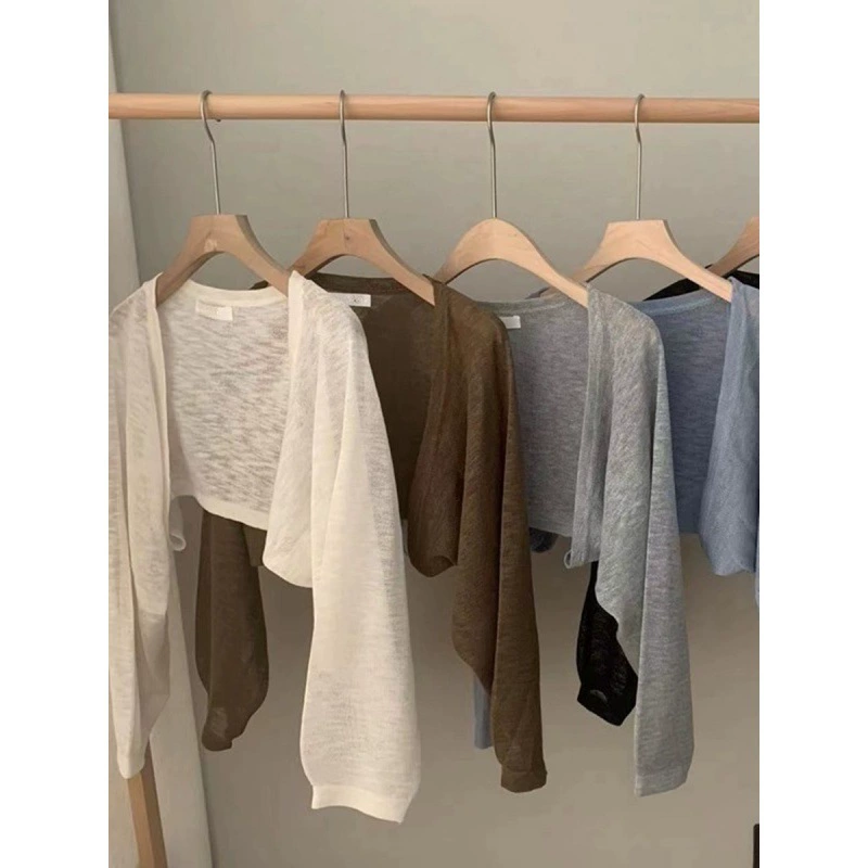 Свежий трикотажный солнцезащитный кардиган женский 2025 летний новый стиль подтяжка юбка наружная блузка короткая маленькая шаль топ женский