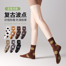 秋冬复古风大波点棉质瑜伽袜中筒袜子女普拉提地板袜抗菌除臭