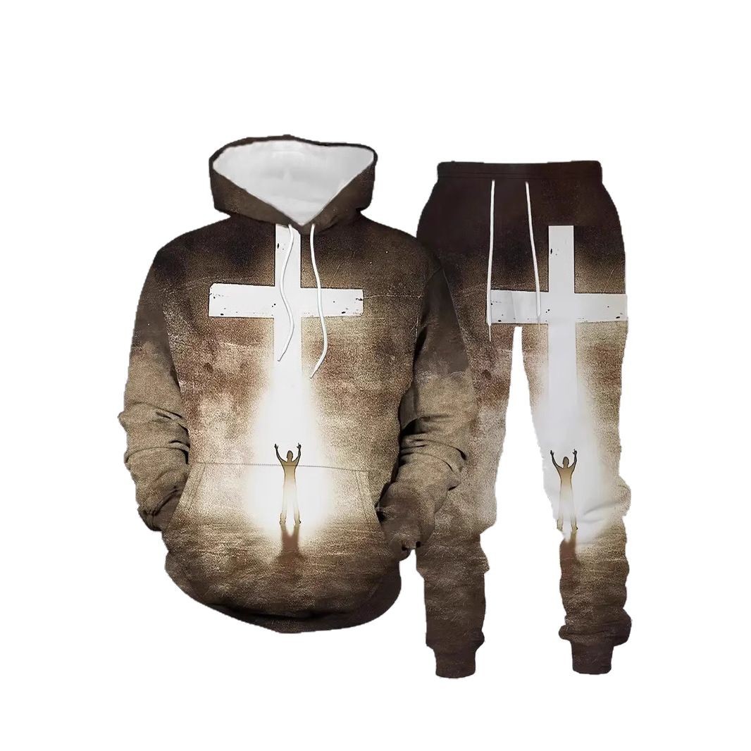 Traje de dos piezas de graffiti colorido de moda traje de pantalón de suéter con capucha suelto de talla grande MC11-ML1