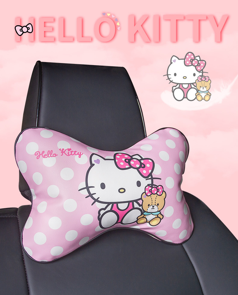 Hellokitty Car Pillow Cute Cartoon Car Headrest Neck Pillow Popular Leather Pillow Bone Pillow for Women