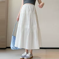 Летняя длинная белая юбка, oversize, середина длины, хлопок и лён, силуэт A-линии