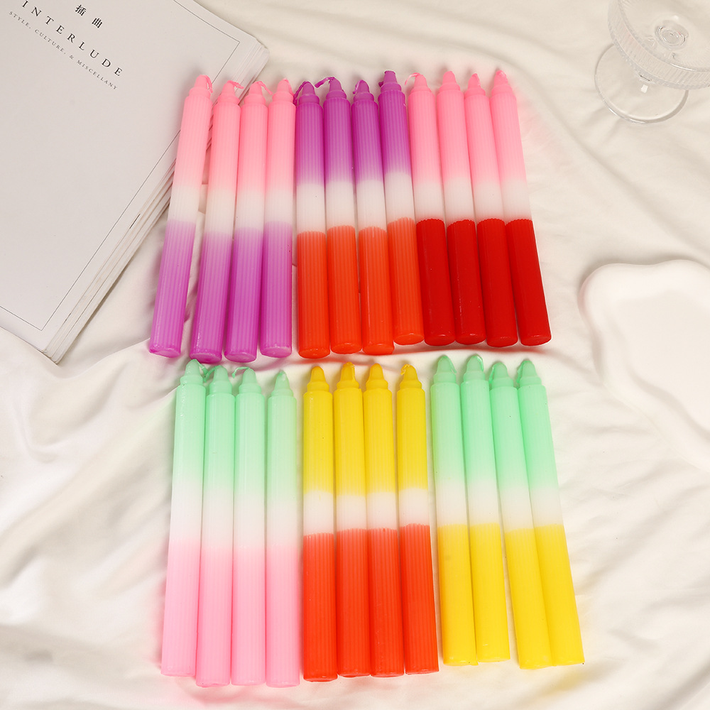 Velas de barra larga a rayas de color al por mayor sin humo doméstico inodoro clásico europeo vela de boda vela cena vela transfronteriza