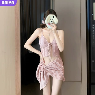 纯欲风蕾丝比基尼三件套泳衣女深V吊带韩国ins风性感泳装厂家直销